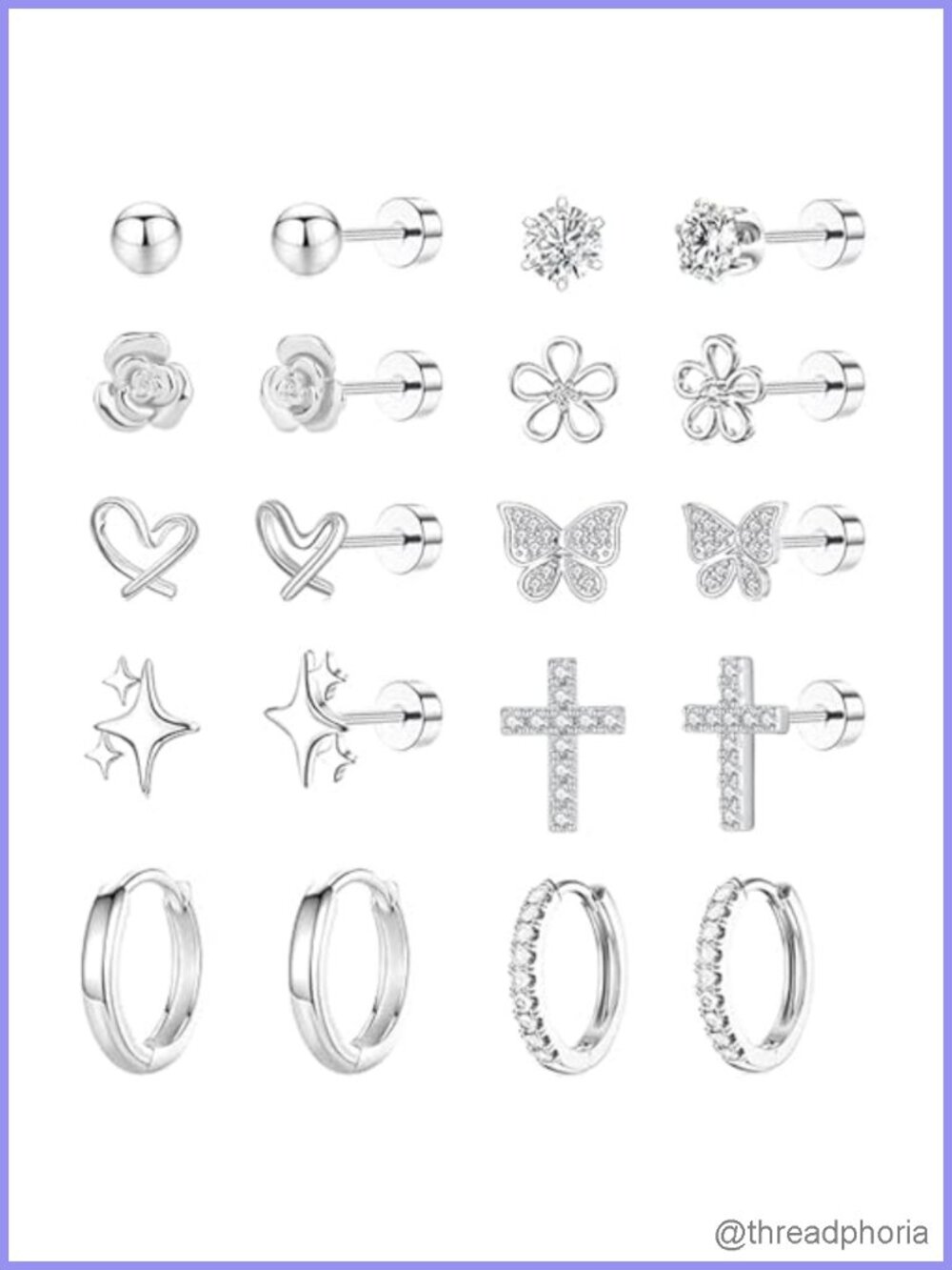 Hypoallergenic Surgical Steel Flat Back Stud Earrings Set for Women Girls